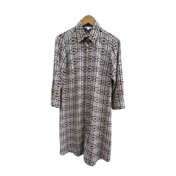 CAbi Pink Black Club Colony Geometric Shirt Dress size S Small Collar Button Up. - Picture 2 of 6